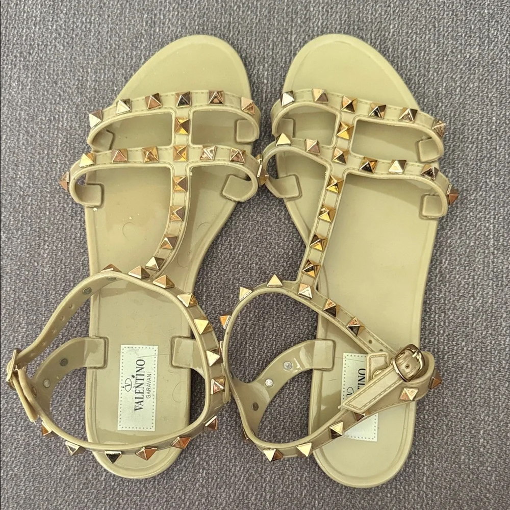 Valentino Women's Gold Studded Sandals - Picture 1 of 8